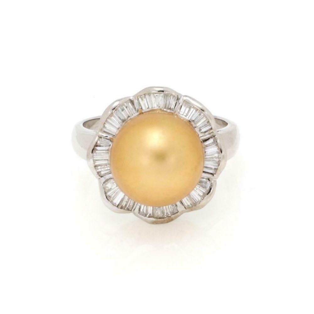 Estate 1.50ct Diamond South Sea Pearl 14k GoldRing